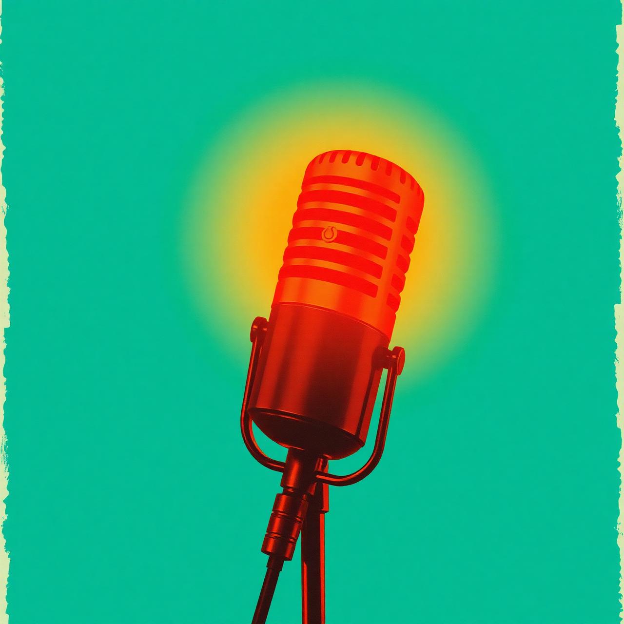Vintage radio microphone, marigold glow on teal - Radio Genie era